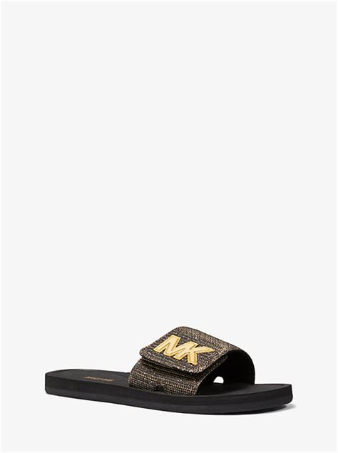 michael michael kors mk logo chain mesh slide|MK Logo Chain Mesh Slide .